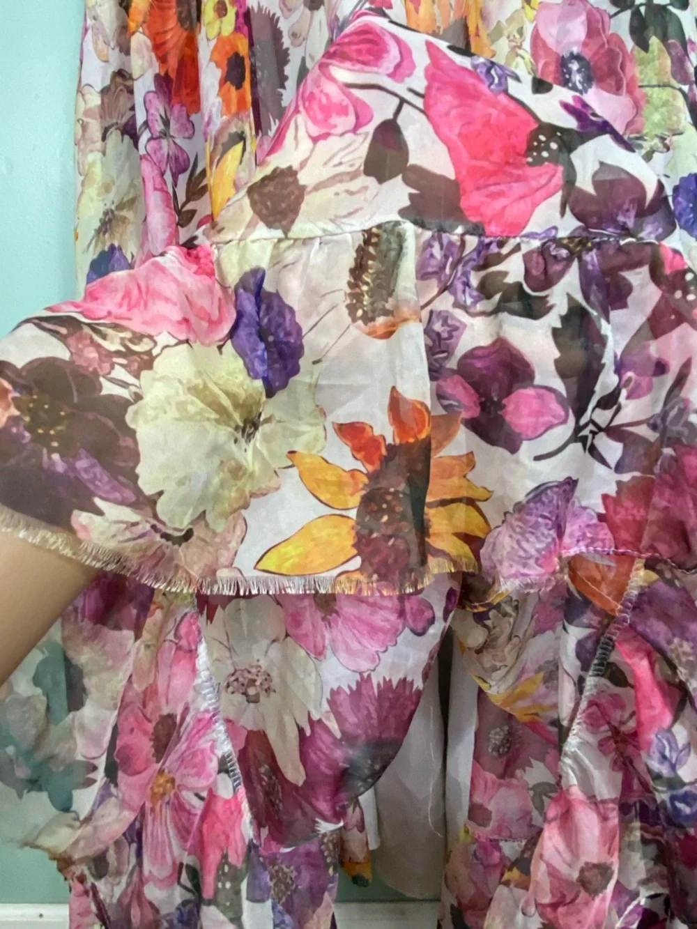 Mac Duggal Asymmetrical Ruffled Halter Gown Floral Maxi Dress Size 4 - Picture 11 of 13